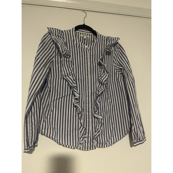 Madewell Whitney Striped Ruffle Blouse M Blue White - Picture 4 of 11